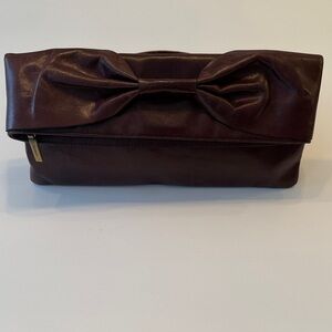 HOBO Foldover Leather Clutch with Bow Accent - Dark Brown